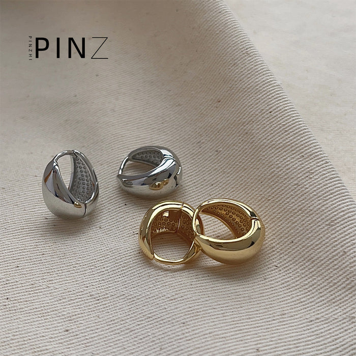 Thick Teardrop Chunky Huggie Hoop Earrings Gold Silver