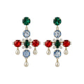 Crystal Cross Statement Earrings with Pearl Drop Fringe view 5