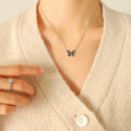 Butterfly Pendant Necklace Gold Steel Black Wing Cable Chain view 7