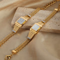 Watch-Style Mesh Bracelet Square Face Shell Stripe Crystal view 3