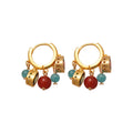 Pair of Metal Tone Multicolor Beaded Mini Hoop Earrings view 5