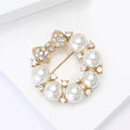 Pearl Circle Bow Brooch Rhinestone AB Crystal Silver Gold view 3