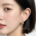 Gold Tone Textured Four Petal Osmanthus Clear Stone Stud Earrings view 2