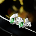 Green Pear Curved Pave Stud Earrings White Metal Alloy view 2