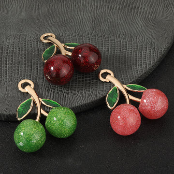 Glitter Resin Cherry Charm Pendant Gold Tone Leaves Three Colors