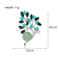 Green Black Leaf Crystal Pearl Look Metal Brooch Pin view 2