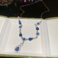 Silver Y Drop Teardrop Necklace Clear Champagne or Blue view 8