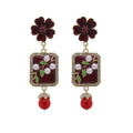 Burgundy Flower Pearl Look Garden Plaque Dangle Earrings view 5