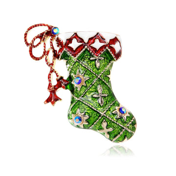 Red Green Stocking Metal Brooch Pin for Jackets and Lapels