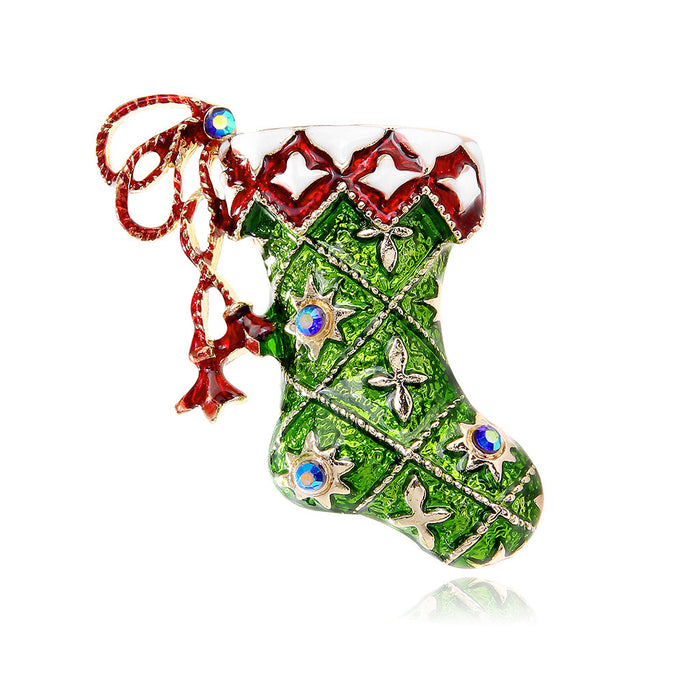 Red Green Stocking Metal Brooch Pin for Jackets and Lapels