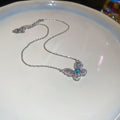 Silver Butterfly Crystal And Blue Cat Eye Bead Necklaces view 6