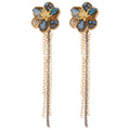 Blue Crystal Flower Earrings With Double Chain Tassels view 5