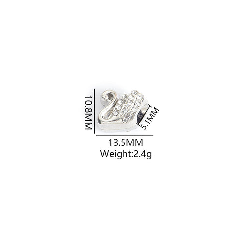 Color and design selection of curved swan-shaped beads covered with clear crystals