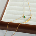 Gold Double Layer Necklace Green Rectangle Pendant Cube Beads view 3