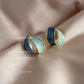 Two Tone Blue Enamel Cross Geometric Stud Earrings Gold view 4