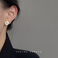 Gold Irregular Shell Flower Pave Zircon Mother-of-Pearl Stud Earrings view 2