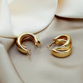 Sculpted Gold Triple Layer Chunky Open C Hoop Earrings view 2