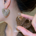 Light and Dark Brown Beaded Open Heart Hoop Earrings view 1