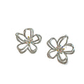 Silver Tone Open Line Floral Stud Earrings Statement Jewelry Design view 5