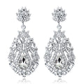 Silver Tone Ornate Teardrop Crystal Metal Dangle Earrings view 1