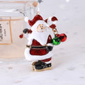 Red Enamel Santa Brooch With Two Dangling Christmas Bells view 4