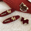 Red Velvet Flocked Horse Barrette Brooch Two Styles view 1
