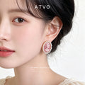 Gold Tone Pink Woman Profile Cameo White Pearl Halo Stud Earrings view 2