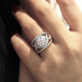 Silver Tone Round Crystal Interlaced Halo Ring Statement Jewelry view 3