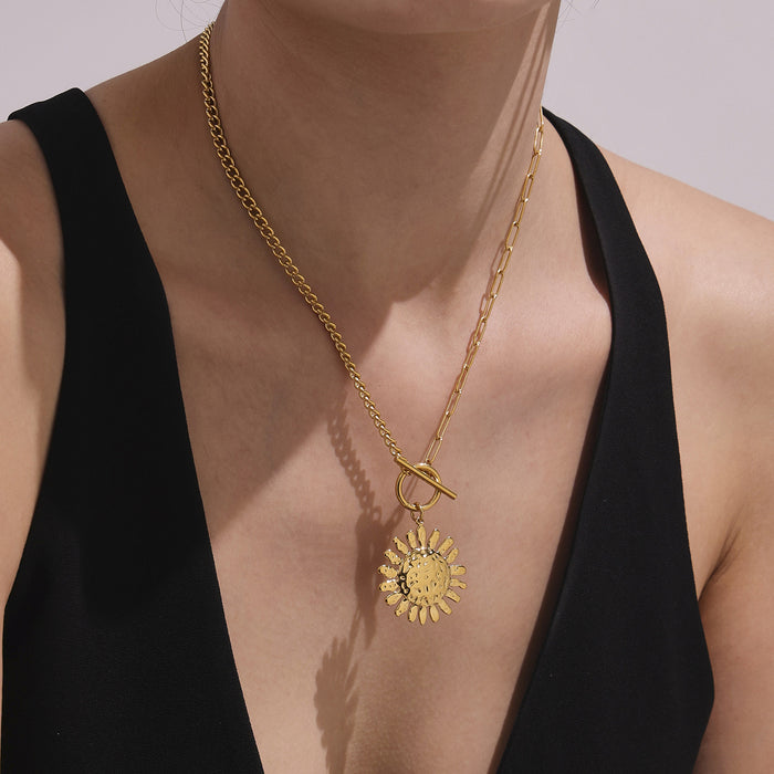 Sunburst Toggle Pendant Necklace in Two Designs and Two Tones
