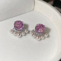 Crystal Flower Pearl Cluster Stud Earrings Fashion Jewelry Accessory view 6