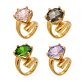 Gold Open Band Rings Large Round Faceted Stones Green Black Pink Purple view 5