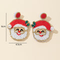 Beaded Santa Claus Face Drop Earrings Red White Gold Tone view 5
