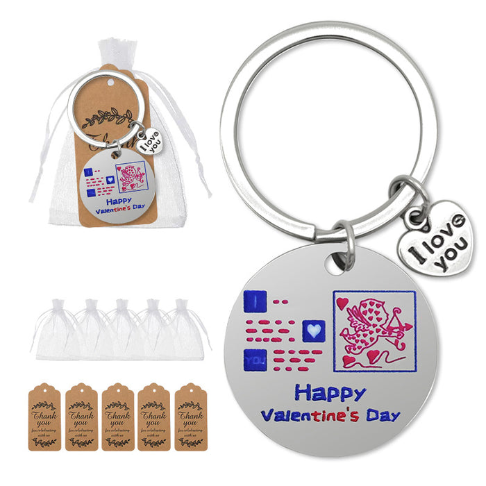 Happy Valentine's Day Cupid Keychain With I Love You Heart Charm
