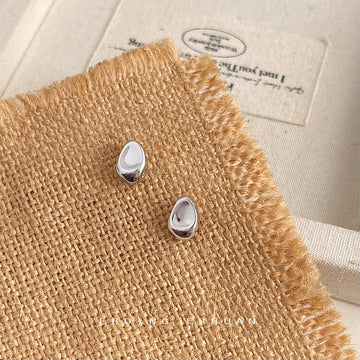 Silver Irregular Liquid Organic Pebble Stud Earrings