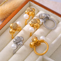 Twisted Band Multi-Sphere Pearl Pavé Gold Steel Rings view 4