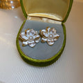 White Petal Cluster Gold Stud Earrings Polished Metal Jewelry view 6