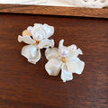 White Petal and Pearl Cluster Clip Earrings for Everyday Styling view 6