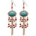 Turquoise Oval Beaded Chandelier Earrings With Red Accents view 5