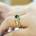 Gold Tone Green Oval Crystal Floral Ring Polished Metal Jewelry view 3