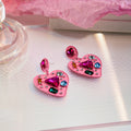 Pink Heart Multicolor Faceted Stone Statement Stud Earrings view 3