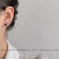 Silver Mini Flower Black Center Stone Stud Earrings view 4