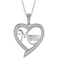 Silver Tone Crystal Heart Mom Pendant Necklace Polished Metal Jewelry view 3