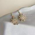 Clear CZ Snowflake Drop Earrings Gold Tone Fishhook Wires view 3