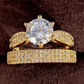 Round Solitaire And Triple-Row Two-Ring Set In Two Metal Tones view 3