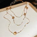 Long Layered Gold Tone Necklace with Brown Crystal Stations view 6