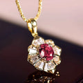 Floral Halo Pendant Necklace In Blue And Red Stone Options view 2