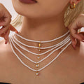Shell Pearl Choker Necklaces Gold Zircon Geometric Pendants view 3