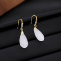 White Elongated Teardrop Clear Accent Hook Earrings view 4