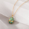 Gold Tone Ornate Egg Pendant Necklaces in Pink and Green view 3