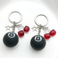 Black Eight Ball Star and Cherry Metal Keychain Set view 2